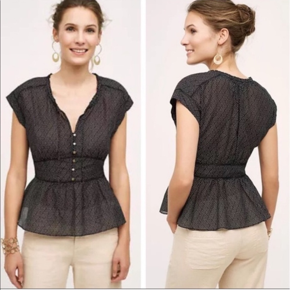 HD In Paris Anthropologie Silk Blend Peplum Top